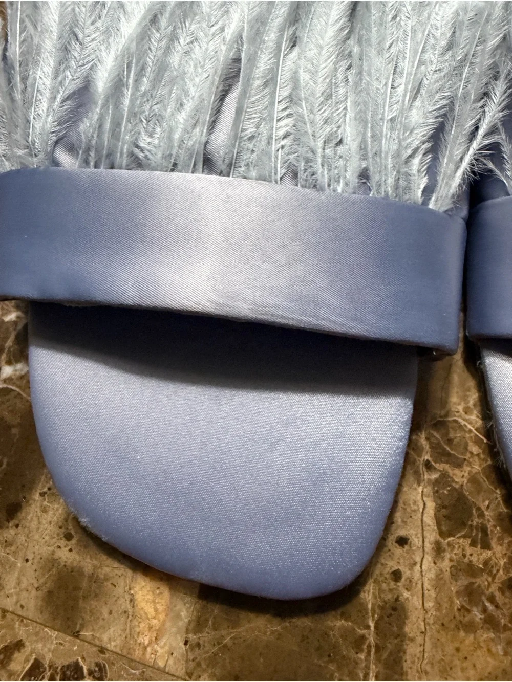 Zara Feather-Trim Satin Slides in Pale Lilac - Picture 7 of 9
